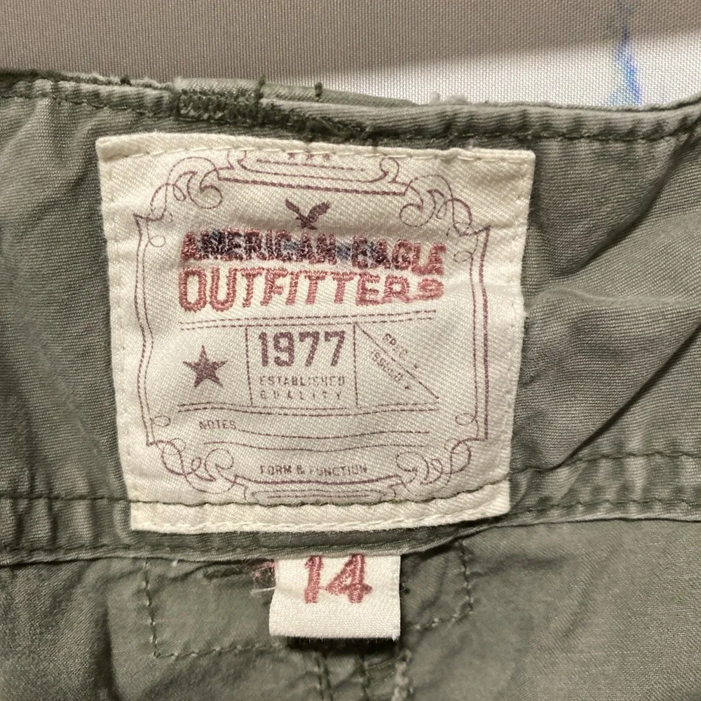 American Eagle Cargo Pants Womens Size 14 Green High Rise Baggy Wide Leg Stretch
